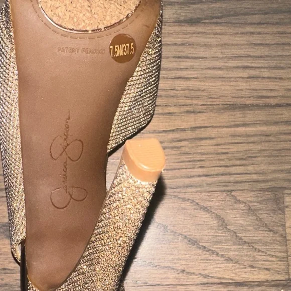 Jessica Simpson Sparkle Gold Slingback Heels - Picture 2 of 12